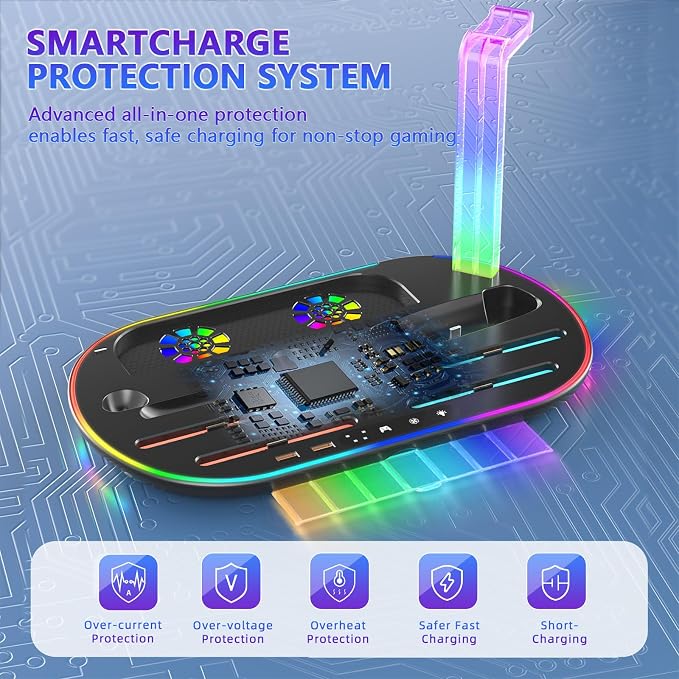 Charging Station for Switch 2 with Cooling Fan DOBEWINGDELOU Controller Charger for JoyCons and Pro Dock Stand with RGB Light 2 USB Ports 7 Game Card Slots LED Indicators - Image 9
