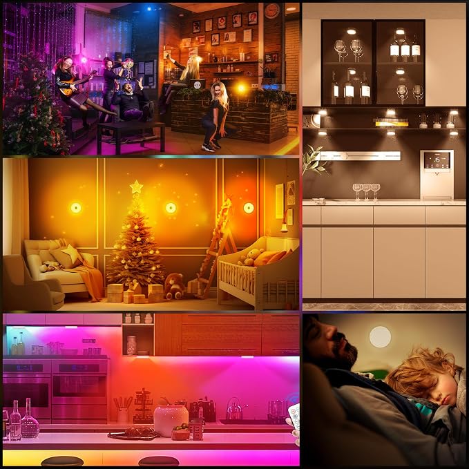 Rechargeable Puck Lights with Remote Control, 12 Color Changing Under Cabinet Lighting, Wireless RGB tv Led lights for bedroom & Closet, Dimmable Magnetic under counter lights for kitchen, Shelf,Party - Image 8