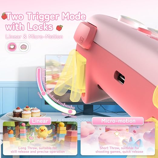 Kuitmor Hello Kitty Switch Pro Controller, Cute Hall Effect Wireless Gamepad No Drift for Switch 2/Switch/OLED/Lite, PC/Steam, Android, iOS, Bluetooth + Wired, Turbo, Back Buttons,6-Aixs Gyro, Wake-up, RGB (Pink, Without 2.4g Receiver) - Image 6