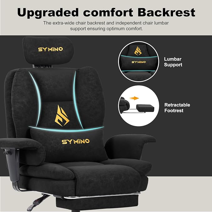 Symino Gaming Chair with Foot Rest, Unique Up/Down Armrests, PU Leather Ergonomic High Back Chair, 150° Recline Solid Color Computer Desk Chair, Black - Image 5