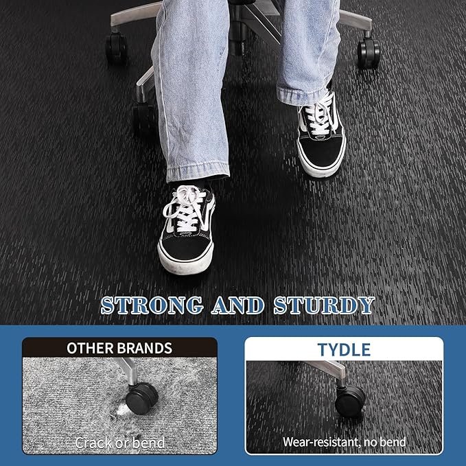 Office Chair Mat, TYDLE 50" x 65" Large Chair Mat for Hard Floor, Vinyl Floor Mat for Gaming Chairs, Slip Resistant Floor Protector Rolling Computer Desk Mat for Hardwood Floor, Black - Image 6