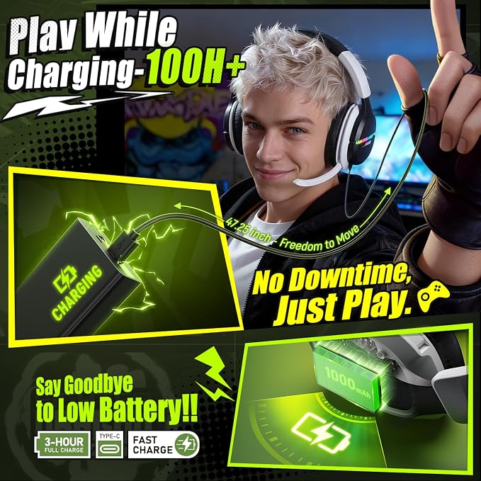 Wireless Gaming Headset for PS5 PC | 2.4GHz+BT - Play While Charging - Image 7