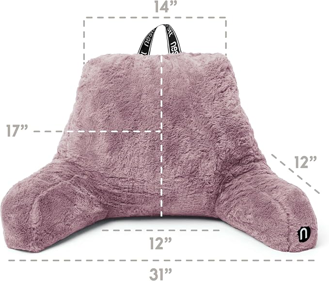Nestl Fur Reading Pillow, Stylish Back Pillow for Bed Sitting Up, Faux Fur Bed Chair Pillow with Arms, Reading Pillows for Sitting in Bed Adult & Kids, Back Support Pillow for Bed Rest - Dusty Purple - Image 3