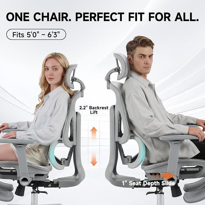 Korser Ergonomic Mesh Office Chair with Footrest, Big and Tall Desk Chair with 4D Flip-Up Arms, Auto-Tracking Lumbar Support, 3D Headrest, High Back Computer Gaming Chair for Home Office, White - Image 6