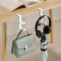KISOY Modern Table Purse Hook, Under-Desk Accessory Hanger, Black and White Clamp-On Design for Bags, Headphones and Keys (Style4(White-Double-Hook), 2) by KISOY