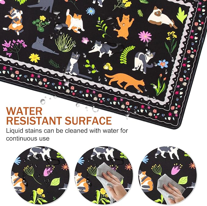L-SPOUTTO Cute Cat Desk Mat for Keyboard and Mouse,Black XXL Mouse Pad | Large Non-Slip Keyboard Pad Waterproof Desktop Mat for Laptop Computer Work Game Home Office,Cats Black - Image 3