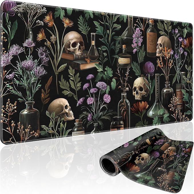 Goth Floral Mystical Large Gaming Mouse Pad Desk Mat 31.5"x15.7" | Extended Mousepad, Non-Slip Rubber Base , Stitched Edges, for Computer/Laptop/Office/Home by Mcapirivo