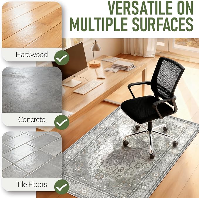 36"x48" Office Chair Mat for Hardwood, Under Desk Chair Mat for Home Office, Anti-Slip Office Rugs for Rolling Chairs, Floor Protector Washable Rugs Warm Gray - Image 6