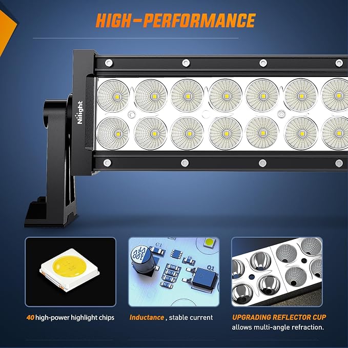 Nilight 52Inch 300W Curved Spot Flood Combo Led Light Bar Off Road Driving Boat Fog Lights 12V On/Off 5 Pin Rocker Switch Power 12AWG Wiring Harness Kit-1 Lead for Trucks - Image 3