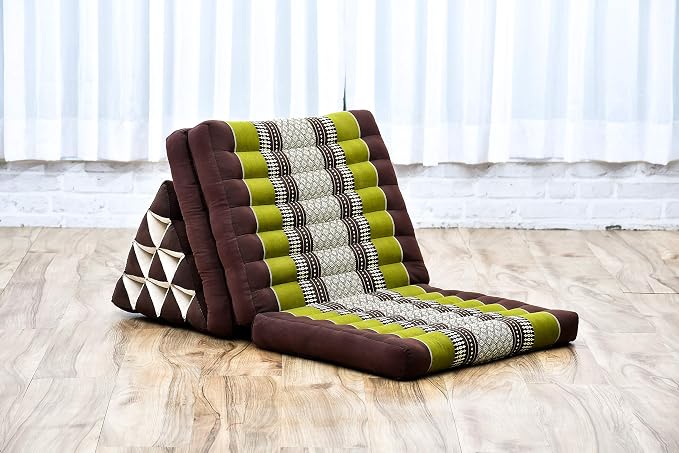 Leewadee - Comfortable Japanese Floor Mattress Used As Thai Floor Bed with Triangle Cushion, Futon Mattress Or Thai Massage Mat, 67 x 21 inches, Brown Green - Image 7