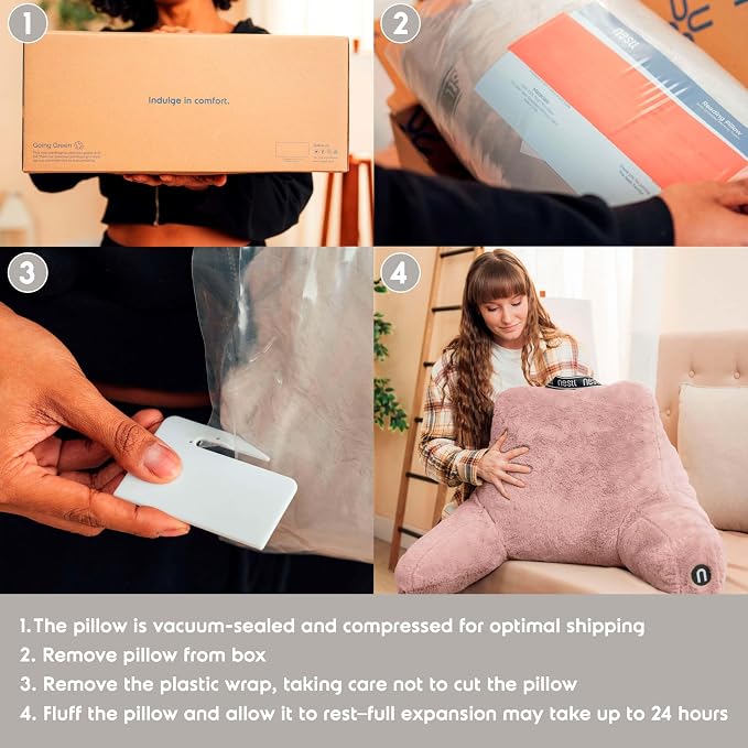Nestl Fur Reading Pillow with Laptop Lap Desk, Stylish Back Pillow for Sitting Up, Lap Desk with Reading Pillows for Sitting in Bed Adult & Kids, Faux Fur Chair Pillow with Arms - Peach Beige - Image 9