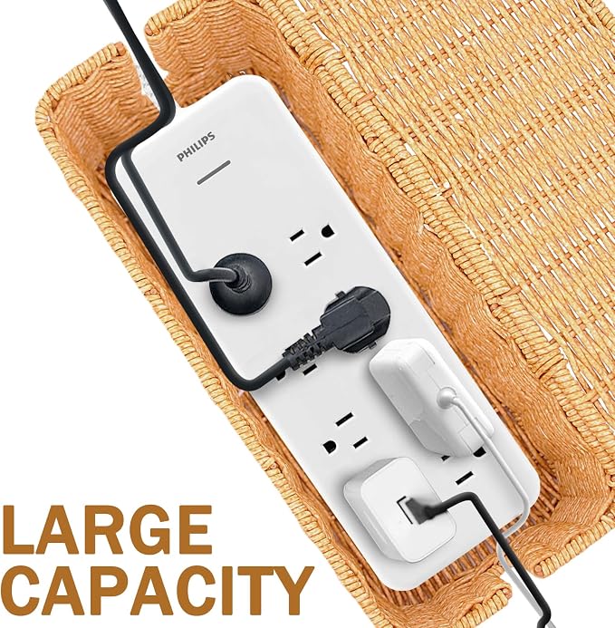 Cable Management Box, Handmade Rattan Cable Organizer Cord Basket - Image 4