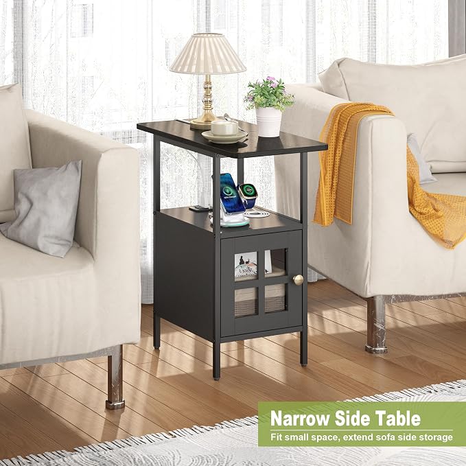 Narrow Side Table with Charging Station 3-Tier End Table with USB & Outlets - Image 3