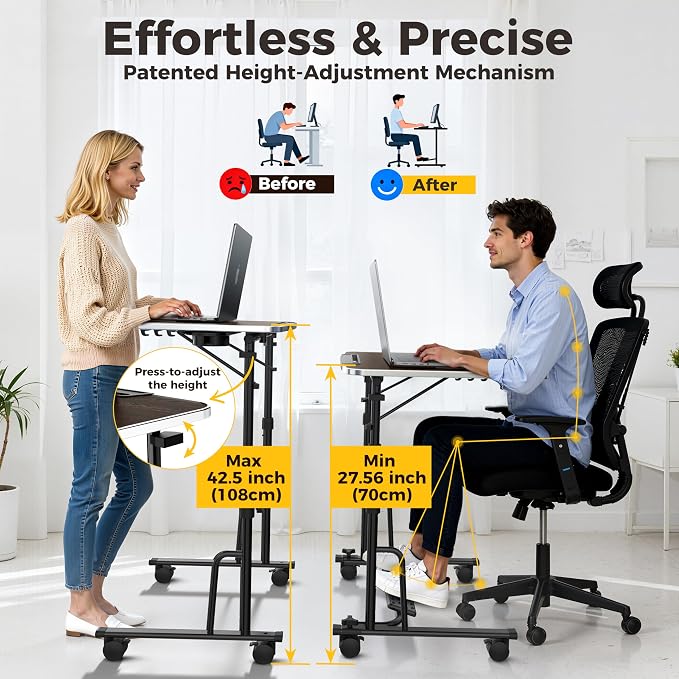 FoldWise Foldable Standing & Rolling Desk, Upgraded Portable Desk on Wheels - Image 3