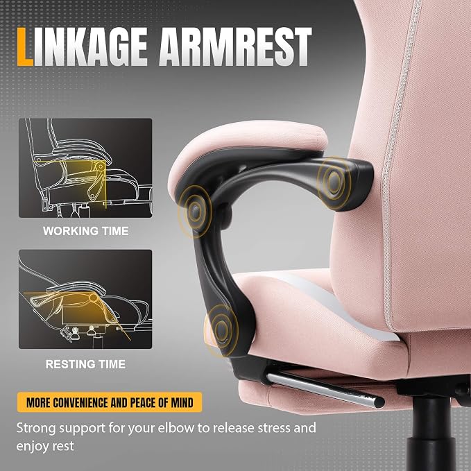GTPLAYER Gaming Chair with Foot Rest & Pocket Spring Cushion, Breathable Fabric for Home Office Desk, Ergonomic High Back Computer Chair with Headrest & Lumbar Support, Pink - Image 8