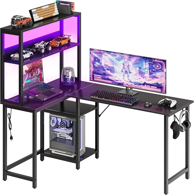 53" L Shaped Gaming Desk Reversible Corner Desk for Home Office by HAPPYMONTLLC