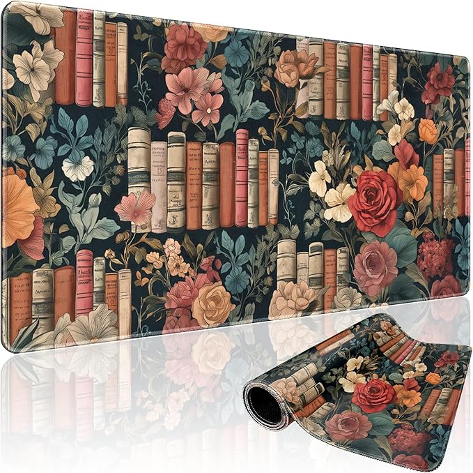 Vintage Library Floral Gaming Mouse Pad Desk Mat 31.5"x15.7" | Extended Mousepad, Non-Slip Rubber Base , Stitched Edges, for Computer/Laptop/Office/Home by Mcapirivo