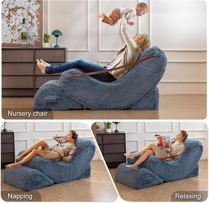 Quiet Rocking Chair, 3-in-1 Adjustable Boneless Floor Recliner for Adults | Zero Gravity Comfort as a Rocker, Chaise Lounger or Floor Seat, with Faux Fur Washable Cover for Reading, Nursing or Gaming - Image 4