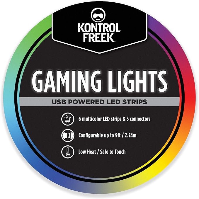 KontrolFreek Gaming Lights: LED Strip Lights, USB Powered with Controller, 3M Adhesive for TV, Console, PC, Wall (9 ft) by KontrolFreek