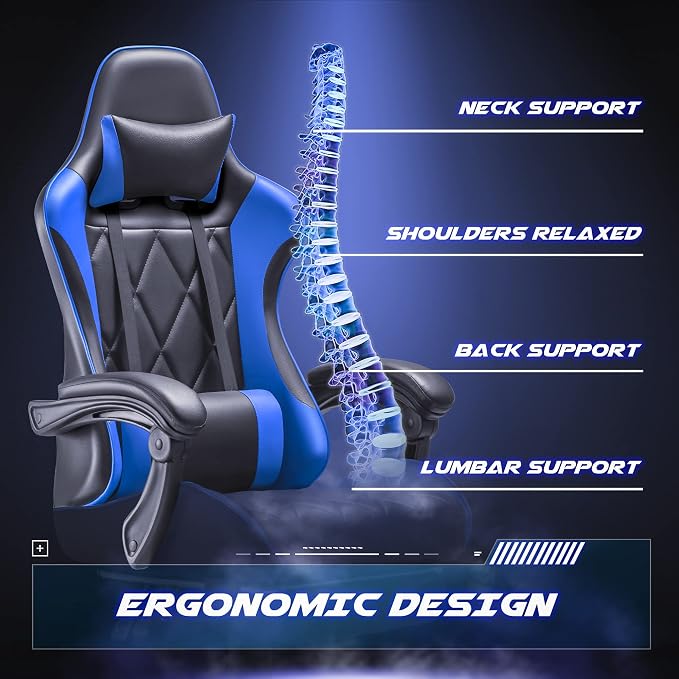 Homall Gaming Chair, Computer Chair with Footrest and Massage Lumbar Support, Ergonomic High Back Video Game Chair with Swivel Seat and Headrest (Blue) - Image 4