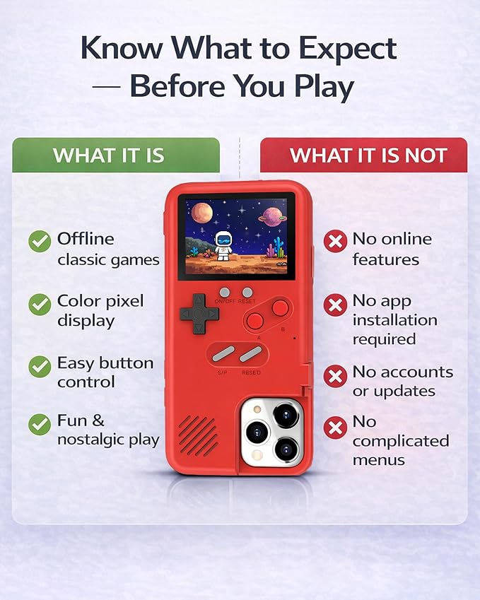 Game Phone Case, 168 Built-in Small Video Games, Red, Compatible with iPhone 16 Pro - Image 5