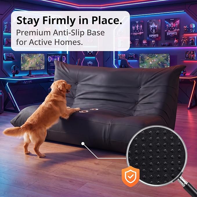 Homall Floor Gaming Chair Boneless Loveseat Couch, Ergonomic Floor Sofa Couch with Cup Holders, Leather Lazy Floor Lounger for Gaming, Reading, Relaxing, Watching TV (Black) - Image 6