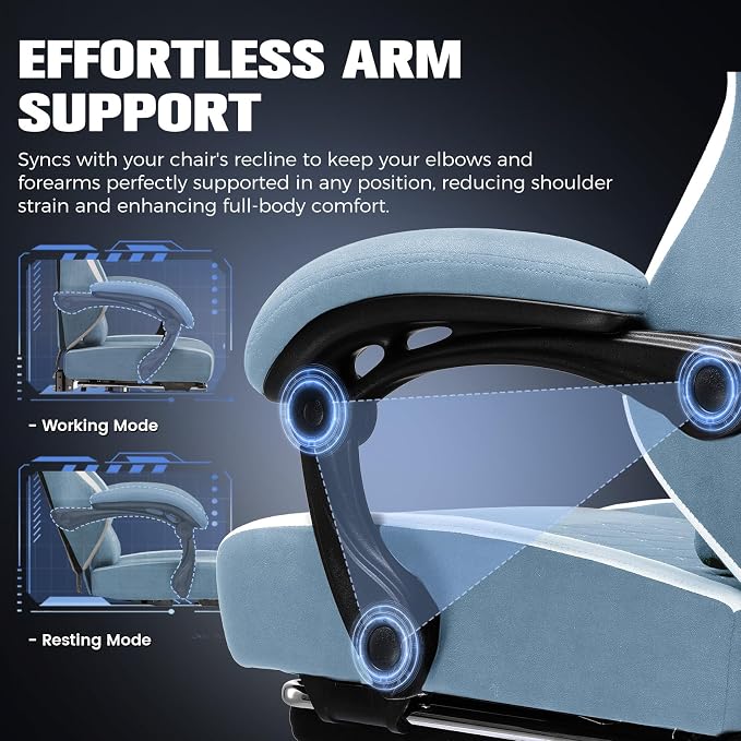 GTPLAYER Gaming Chair, Ergonomic Computer Chair with Footrest and Lumbar Support, High Back Recliner Chair 350lbs, Height Adjustable for Home Office, Light Blue - Image 7