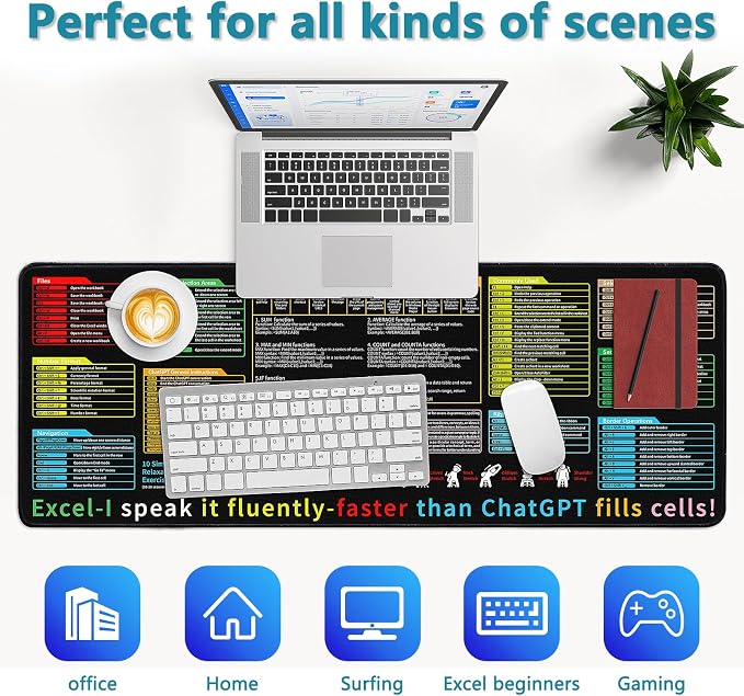 Excel Cheat Sheet Desk Pad - Large Mouse Pad - Excel Cheat Sheet Desk Mat, Non-Slip Base Mousepad Suitable for Office, Computer Games, Desk Mat and More (31.5" x 11.8") - Image 5