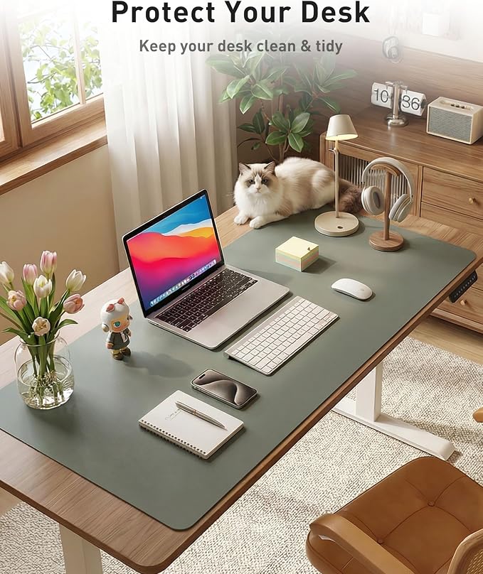 Aothia Faux Leather Desk Mat - Large Mouse Pad, Non-Slip PU Leather Blotter, Waterproof Writing Surface for Office and Home (Jungle Green, 42" x 17") - Image 3
