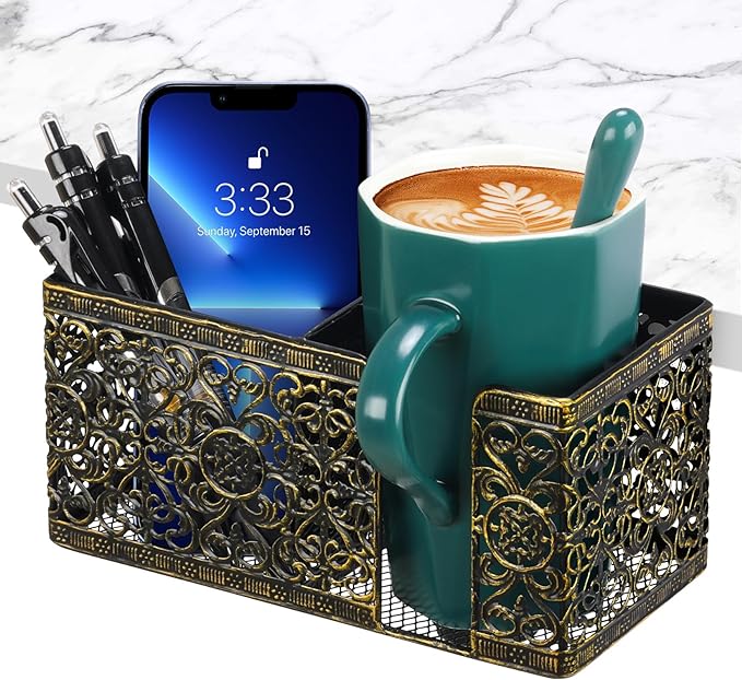 Under Desk Cup Holder, Clamp on Cup Holder Clip Desk Organizer Phone Stand by Aurynns