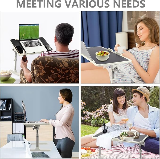 Laptop Desk for Bed, Height & Angle Adjustable Lap Desk with USB Cooling Fan, LED Light and USB Ports, Foldable Portable Laptop Table for Couch, Sofa, Floor, Reading, Writing, Black - Image 5