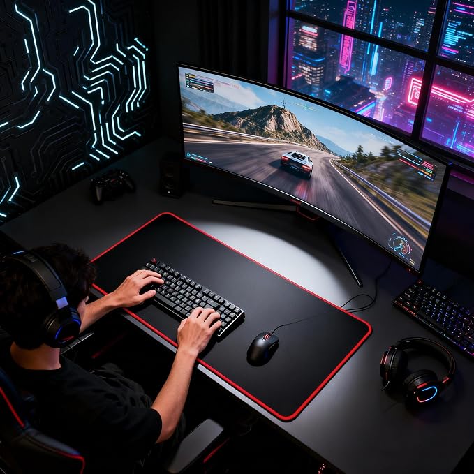 JIALONG Extended Gaming Mouse Pad Keyboard Desk Mat for Gaming & Office | XXL large size; non-slip rubber base; red stitched edges；smooth mouse control; fit for gaming & office use - Image 8