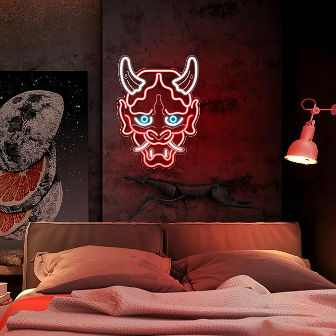Kavaas Hannya Mask Neon Sign, Anime Japanese Neon Sign for Gamer Room Bar Tattoo Studio Decor | LED Oni Mask Neon Light for Bedroom Boys, Gaming Wall decor - Best Gamer Gifts for Teenage Boys, Christmas - Image 6