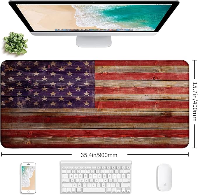 American Flag Gaming Mouse Pad, Suitable for Office and Study Keyboard Pads | Large Extended Mouse Pad; Full Desk Coverage; Waterproof Coating; Stable Anti-Slide Base For Gaming, Office, Study Daily Use - Image 2