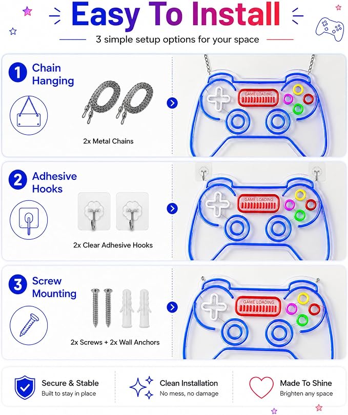 Games Controller Neon Sign: LED Wall Light With GAME LOADING - Image 6