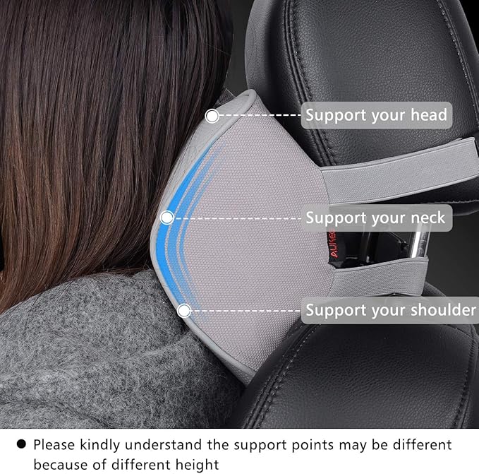 Aukee Car Headrest Pillow Car Memory Foam Car Neck Pillows Soft Leather for Driving Home Office Gray (Pack of 1) - Image 3