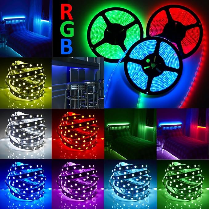 12V Flexible SMD 5050 RGB LED Strip Lights, LED Tape, Multi-Colors, 300 LEDs, Non-Waterproof, Light Strips, Color Changing, Pack of 16.4ft/5m Strips - Image 6