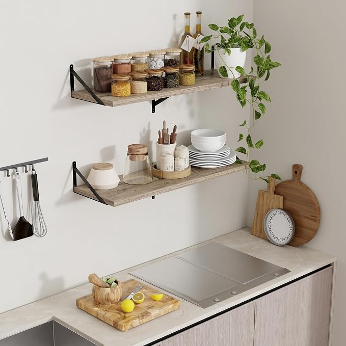 Axeman 12 Inch Deep Floating Shelves for Wall - 36 Inch Wide x 12 Inch Deep Wall Shelves Set of 2 - Rustic Grey Wood Floating Shelves for Living Room - Image 2