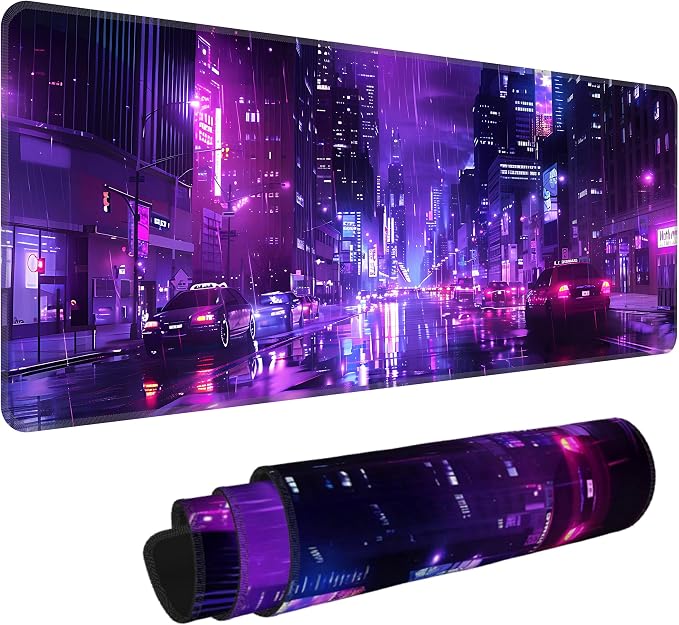 Cyberpunk Desk Mat, XL 31.5"x11.8" Large Mouse Pad, Japanese Streets Extended Gaming Mouse Mat,Non-Slip Rubber Base Waterproof with Stitched Edges for Gaming Office Home Decor by Unknown