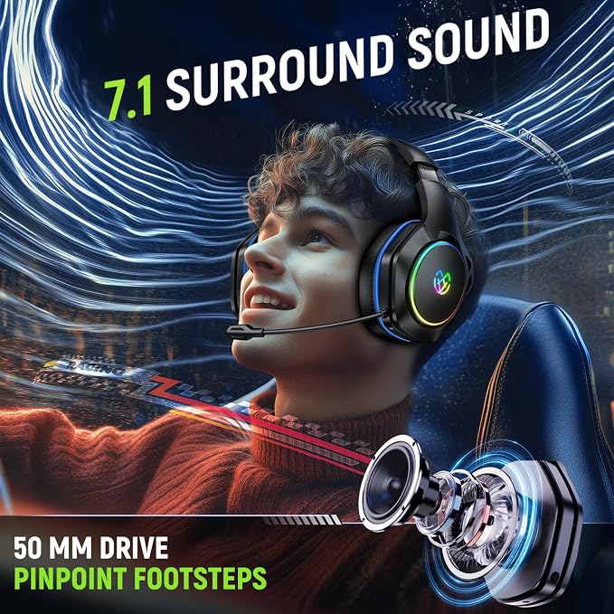 Tatybo Wireless Gaming Headset for PS5 PC, Dual Mode, Low Latency, Blue - Image 2