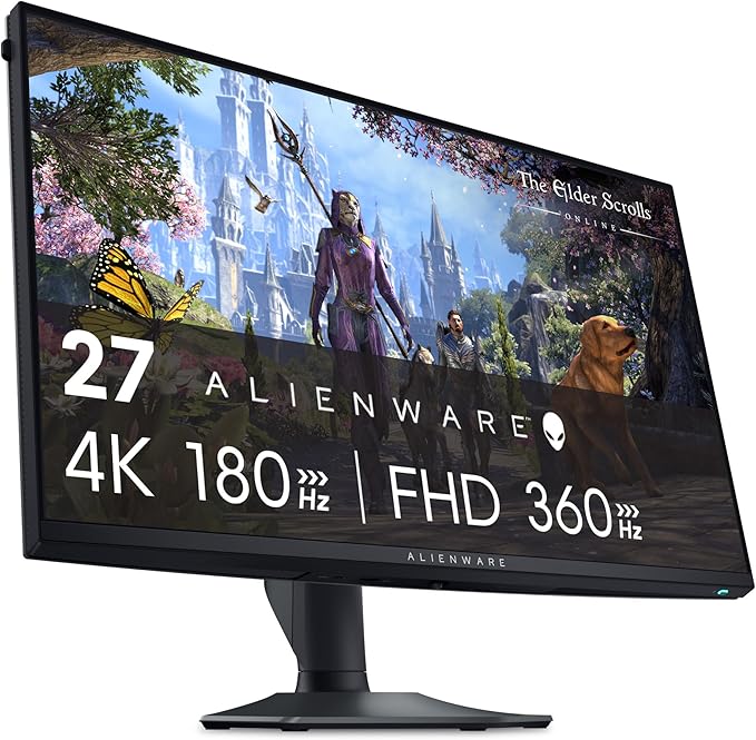 Alienware 27 4K Dual-Resolution Gaming Monitor - AW2725QF - 4K at 180Hz and FHD at 360Hz, 0.5ms GTG 1ms GTG (Extreme Mode), VESA AdaptiveSync, NVIDIA G-SYNC Compatible, HDMI/DP/USB 3.2 Gen1 - Black by Alienware