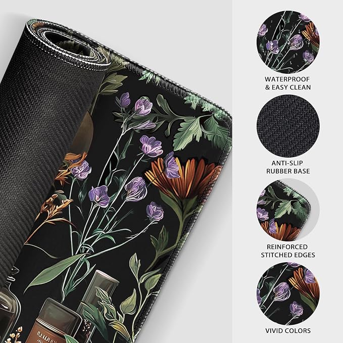 Goth Floral Mystical Large Gaming Mouse Pad Desk Mat 31.5"x15.7" | Extended Mousepad, Non-Slip Rubber Base , Stitched Edges, for Computer/Laptop/Office/Home - Image 6