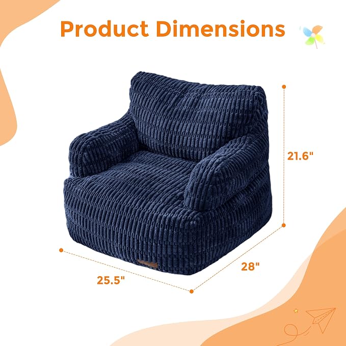 MAXYOYO Kids Bean Bag Chair, Comfy Bean Bag Sofa with Filler | Bean Bag Chair for Boys and Girls, Lazy Sofa with Pocket Floor Chair for Gaming, Reading, Navy - Image 2