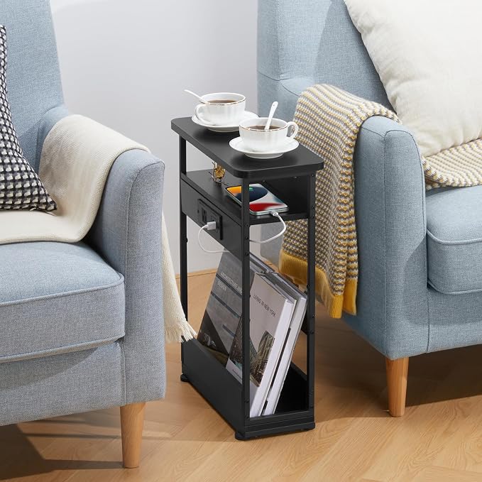 YEAKOO Narrow Side Table with Charging StationSmall Spaces Narrow End Table - Image 5