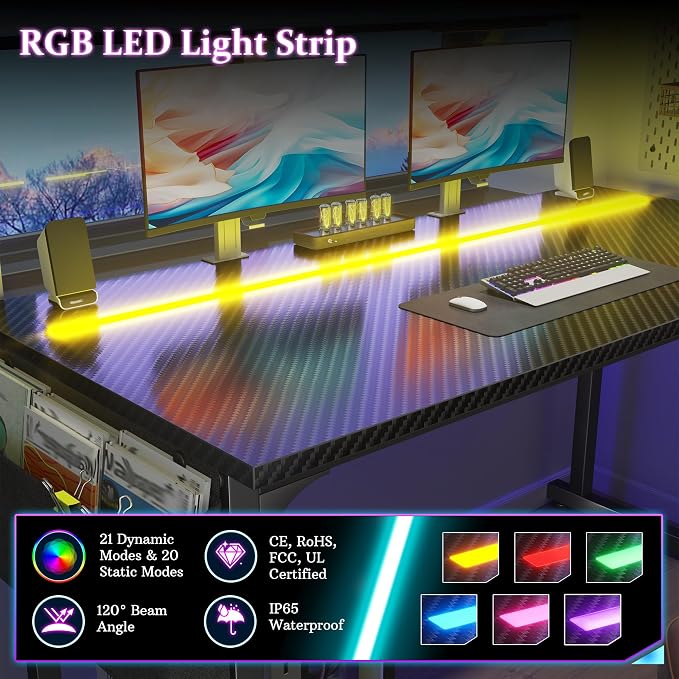 DurayLoly 40" Gaming Desk with Waterproof LED Lights for Bedroom,Black - Image 5