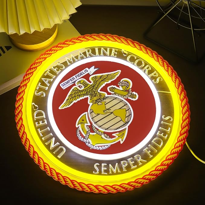 Military-themed Neon Lights Veteran Neon Signs Wall Decor for Man Cave Bedroom Bar Army Themed Gift Art for Christmas Party-12.6×12.6 IN-USB Powered-Acrylic - Image 6