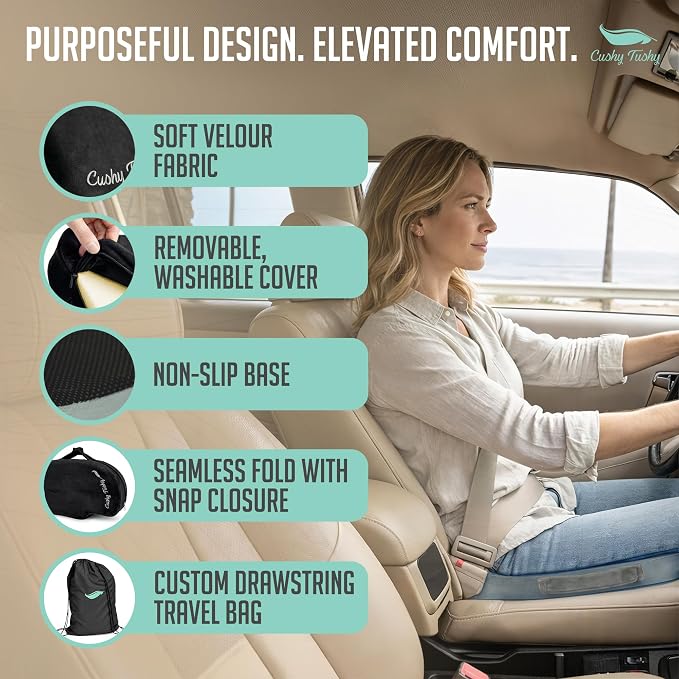 Cushy Tushy Premium Slim Foldable Travel Seat Cushion - for Relief of Lower Back, Sciatic, Butt and Tailbone Pain - for Home & Office Use, Perfect for Travel or Driving - Slim Coccyx Cushion - Black - Image 9