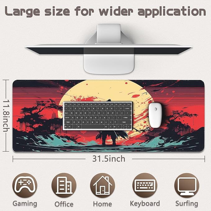 Gaming Mouse Pad - (31.5"×11.8") Japanese Samurai Large Mouse Pads for Desk - Desk Mat for Keyboard and Mouse with Non-Slip Base, Desks Pad Matfor Game/Office & Home - Image 5