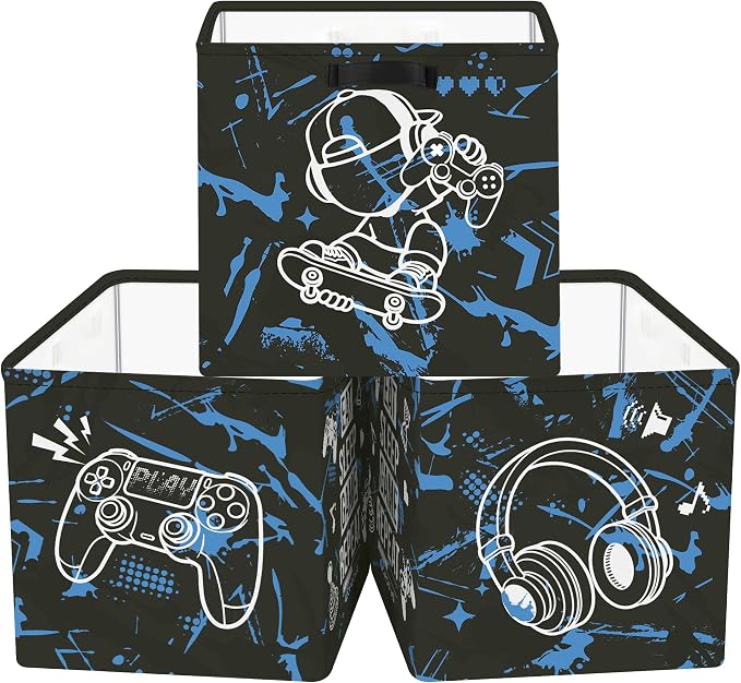 Clastyle 11.8" Gaming Storage Basket Set of 3 for Kid Boy Toy Clothes Bin by Clastyle