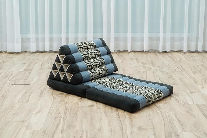 LEEWADEE 2-Fold Mat with Triangle Cushion – Comfortable TV Pillow, Foldable Mattress with Cushion Made of Eco-Friendly Kapok, 45 x 20 inches, Blue - Image 5